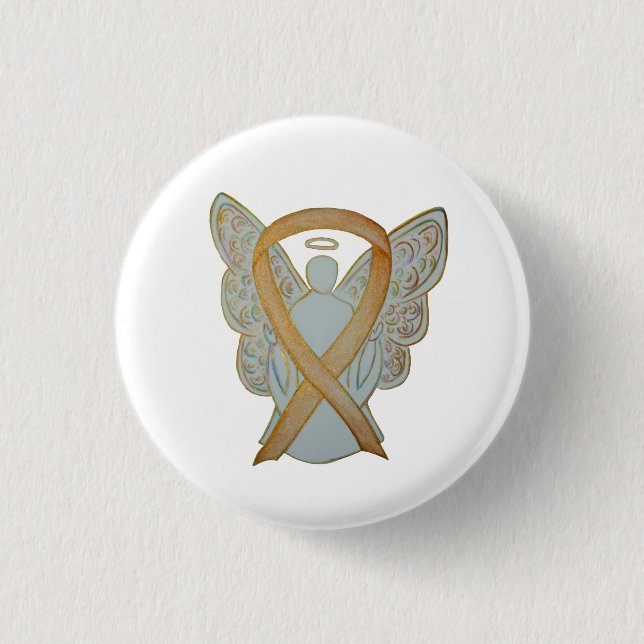Gold Awareness Ribbon Angel Custom Art Pin (Front)