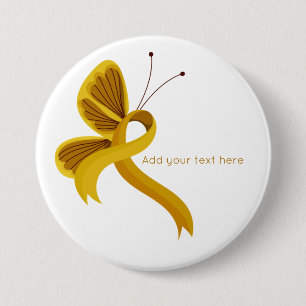 Gold Awareness Ribbon Butterfly Button
