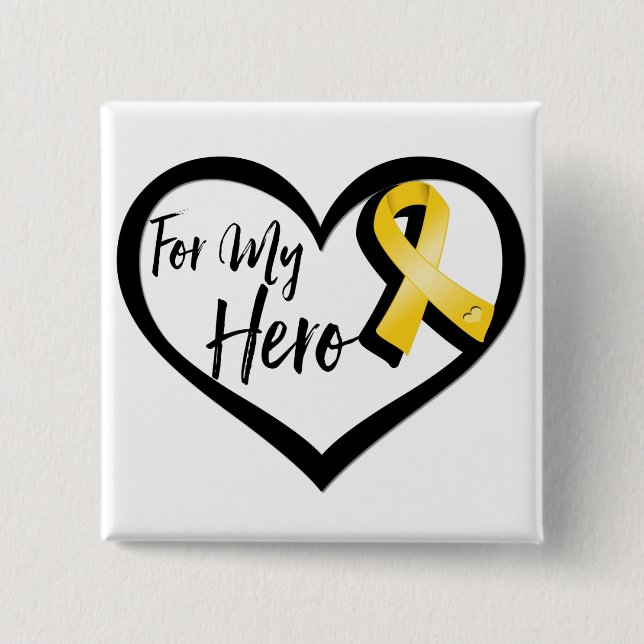Gold Awareness Ribbon For My Hero 15 Cm Square Badge (Front)