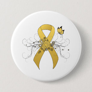 Gold awareness Ribbon with Butterfly 7.5 Cm Round Badge