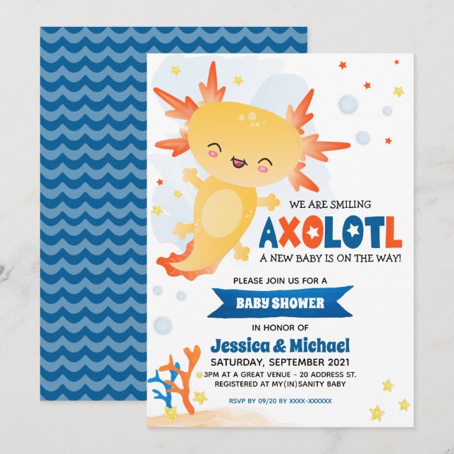Gold Axolotl Boy Baby Shower Invitation (Front/Back)