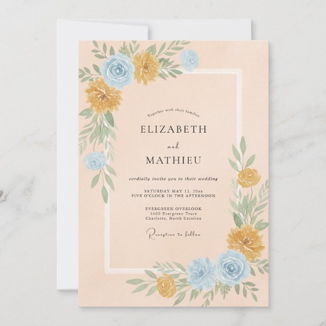 Gold Azure Wildflower Wedding Invitation (Front)