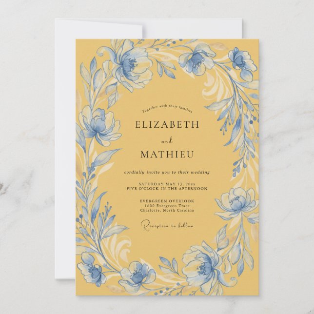 Gold Azure Wreath Wedding Invitation (Front)