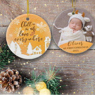 Gold Baby 1st Christmas Warm Quote Custom Photo  Ceramic Tree Decoration