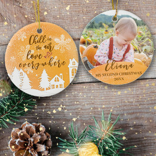 Gold Baby 2nd Christmas Warm Quote Photo Ceramic Tree Decoration