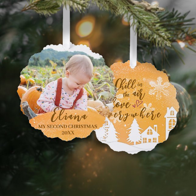 Gold Baby 2nd Christmas Warm Quote Photo Tree Decoration Card (Creator Uploaded)