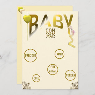 Gold Baby Congrats & Sentiments, Balloons, Ribbon Invitation