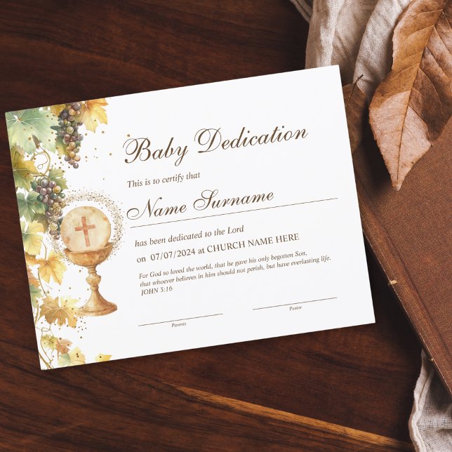 Gold Baby Dedication Certificate, Baptism (Creator Uploaded)