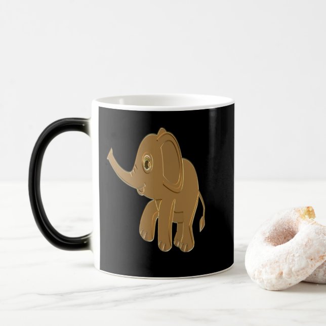 Gold baby elephant looking into the sky magic mug (With Donut)