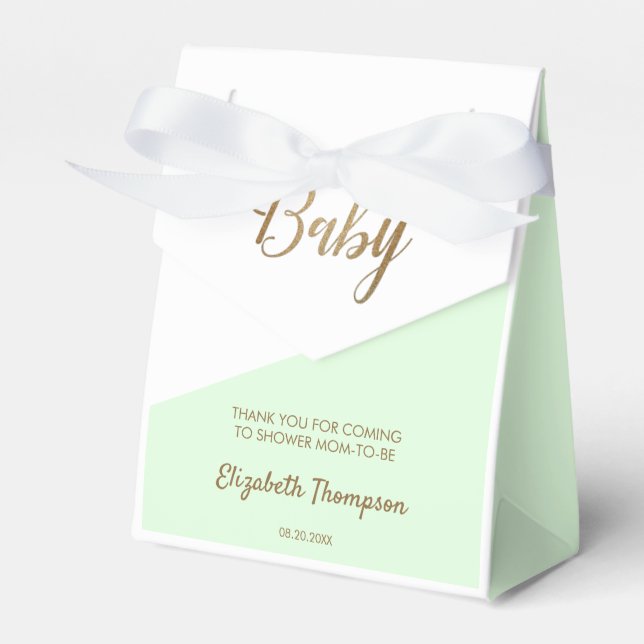 Gold Baby Green Personalised Baby Shower Favour Bo Box (Front Side)