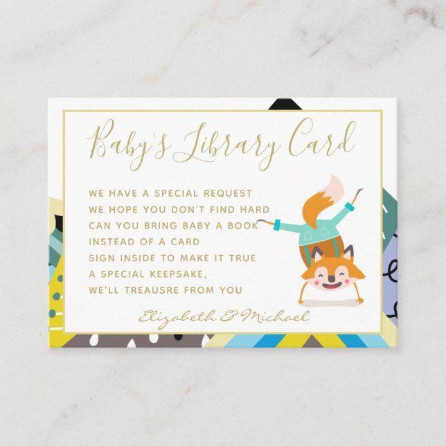 Gold Baby Library Book Request Mountain Fox Funny Enclosure Card (Front)