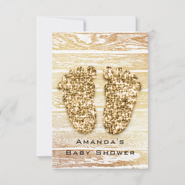 Gold Baby Shower Feet Wood Rustic Girl Boy Invitation (Back)