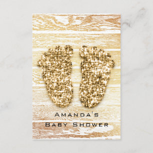 Gold Baby Shower Feet Wood Rustic Girl Boy Invitation