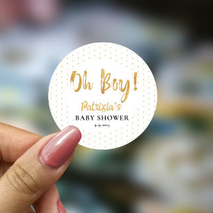 Gold Baby Shower Oh boy Classic Round Sticker