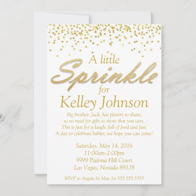 Gold Baby Sprinkle Shower Invite (Front)
