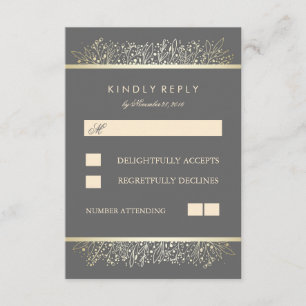 Gold Baby's Breath Chic Frame Wedding RSVP Cards