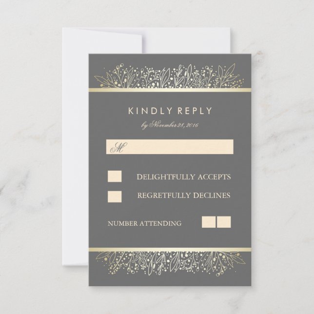 Gold Baby's Breath Chic Frame Wedding RSVP Cards (Front)