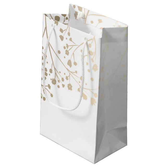 Gold Baby's Breath Elegant White Wedding Small Gift Bag (Back Angled)