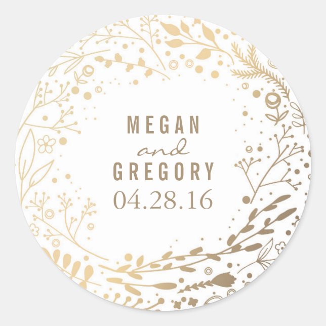 Gold Baby's Breath Floral Bouquet White Cute Classic Round Sticker (Front)