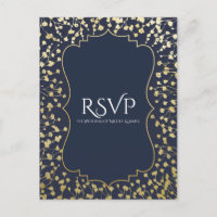 Gold Baby's Breath Floral Rustic Blue Wedding RSVP