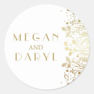 Gold Baby's Breath Florals Wedding Classic Round Sticker