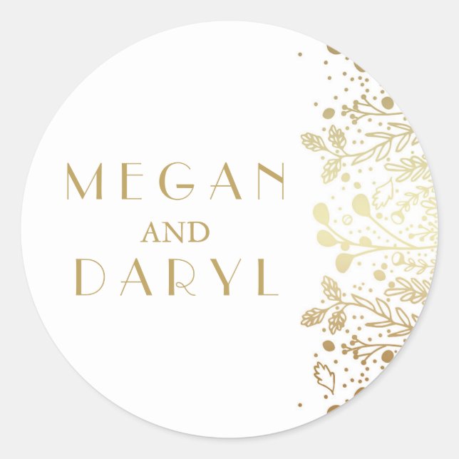 Gold Baby's Breath Florals Wedding Classic Round Sticker (Front)