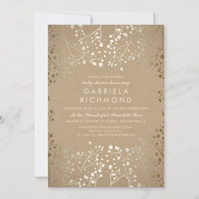 Gold Baby's Breath Kraft Baby Shower Invitation (Front)