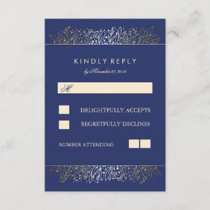 Gold Baby's Breath Navy Wedding RSVP Cards