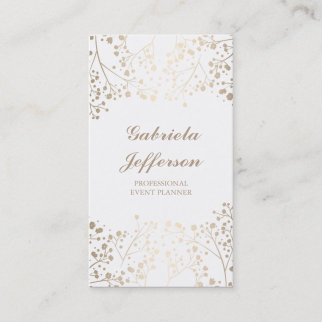 Gold Baby's Breath White Vintage Elegant Business Card (Front)