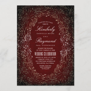 Gold Baby's Breath Wreath Rustic Vintage Wedding Invitation