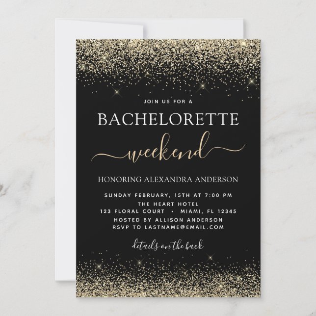 Gold Bachelorette Weekend Modern Glitter Party Invitation (Front)