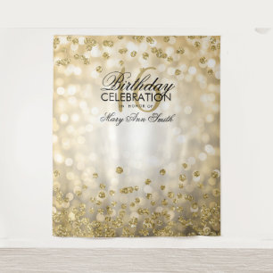 Gold Backdrop Sweet 16 Lights Confetti Tapestry