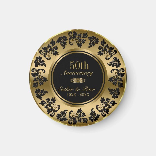 Gold Background And Black Damask- Gold Anniversary Magnet (Front)