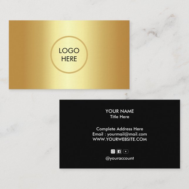 Gold background customisable logo and text business card (Front/Back)