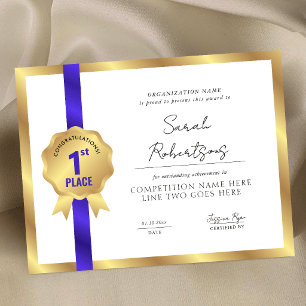 Gold Badge Blue Ribbon 1st Place Winner Award