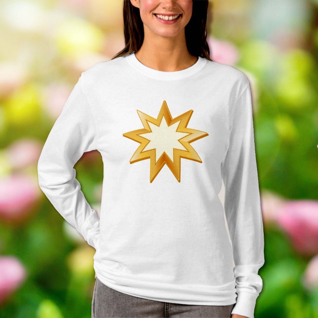 Gold Baha'i Symbol T-Shirt (Peace. Nine pointed star, symbol of the Baha’i faith in gold. You can customize with your text.)
