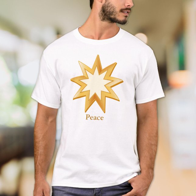 Gold Baha'i Symbol T-Shirt (Gold nine pointed star symbol of the Baha’i faith T-Shirt. Customize with your text or organization.)