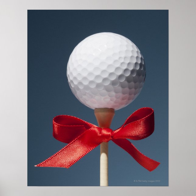 Gold ball on tee with red bow poster (Front)
