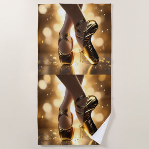 Gold Ballerina Pointe Shoes, Beach Towel