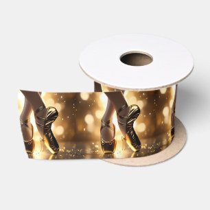 Gold Ballerina Pointe Shoes, Satin Ribbon