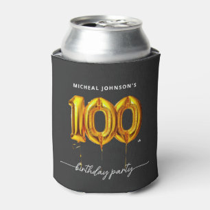 Gold Balloon Black 100th Birthday Party  Can Cooler