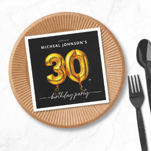 Gold Balloon Black 30th Birthday Party Napkin