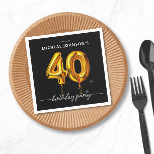 Gold Balloon Black 40th Birthday Party Napkin
