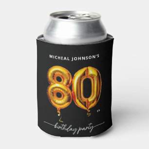 Gold Balloon Black 80th Birthday Party Can Cooler