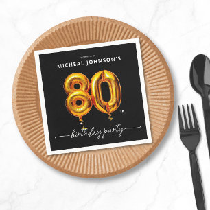 Gold Balloon Black 80th Birthday Party Napkin