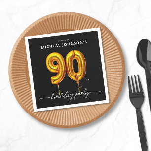 Gold Balloon Black 90th Birthday Party Napkin
