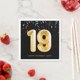 Gold Balloon Confetti 19th Birthday Party Napkin