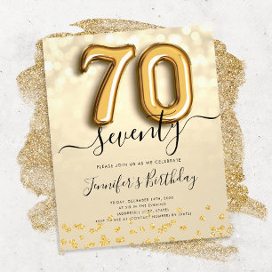 Gold Balloon Glitter 70th Birthday Party Invite Flyer