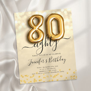 Gold Balloon Glitter 80th Birthday Party Invite Flyer