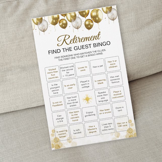 Gold Balloon Happy Retirement Party Game Bingo (Gold Balloon Happy Retirement Party Game Bingo)